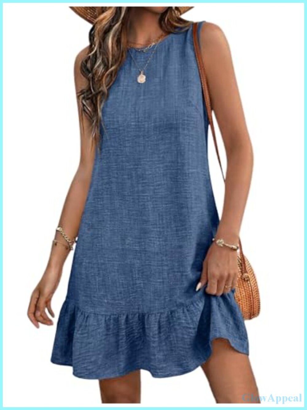 Women's Summer Mini Tank Dress Sleeveless Tie Back Ruffle Hem Beach Sundress